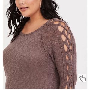 Torrid braided sleeve crewneck knit sweater